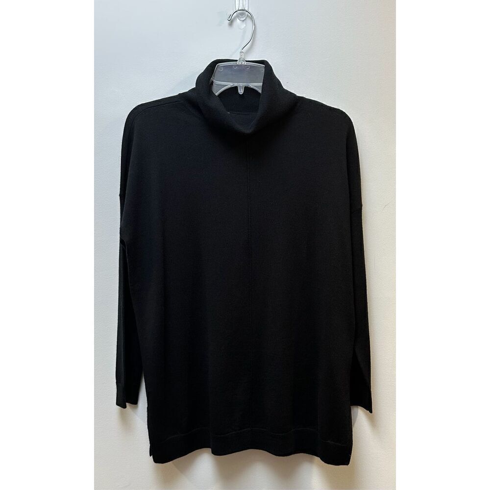 Eileen Fisher Italian Yarn NWT women’s black turtleneck box top size XXS #44-172